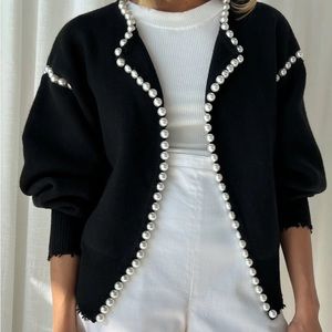 Vintage Pearl Edge Cardigan Black size L